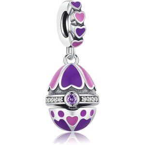 Purple Basket Silver Charms for Pandora Bracelets and Necklace